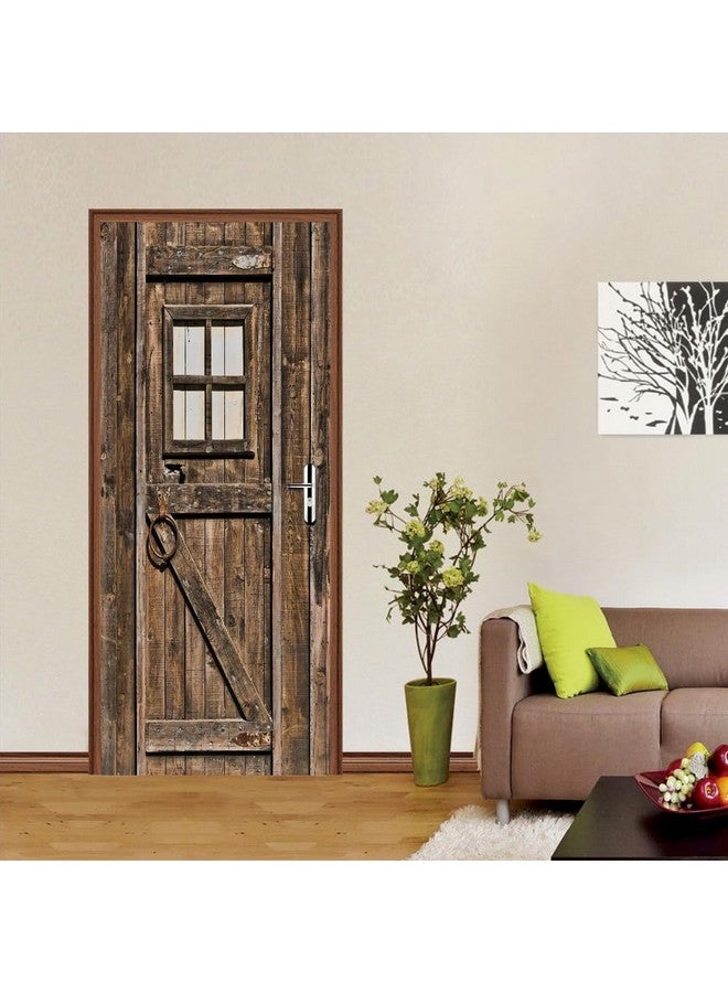 VIRANDA 3D Door Stickers Murals Peel and Stick DIY Wallpaper Removable PVC Waterproof Decals Self-Adhesive Wall Covers Retro Wooden Poster for Bedroom Living Room Decor 30.3 x 78.7 inch - Image 3
