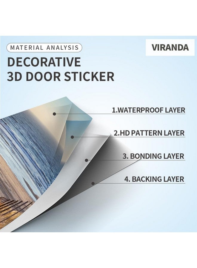 VIRANDA 3D Door Stickers Murals Peel and Stick DIY Wallpaper Removable PVC Waterproof Decals Self-Adhesive Wall Covers Retro Wooden Poster for Bedroom Living Room Decor 30.3 x 78.7 inch - Image 4