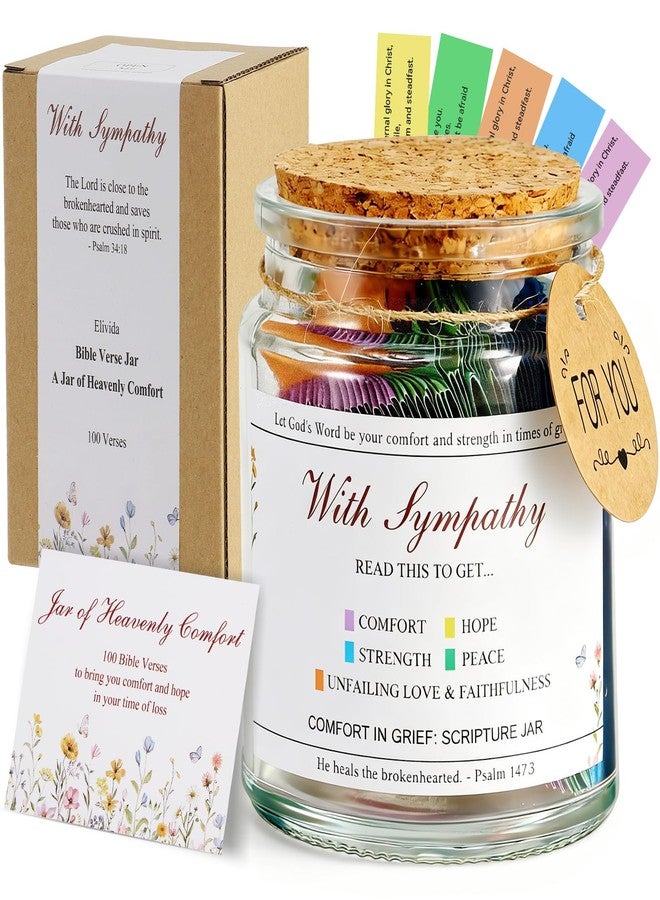Elivida Sympathy Gift Bible Verses Jar for Daily Rememberance – Christian Grief Gift for Women, Memorial Decorative Jar with 100 Bible Verses for Loss of Loved Ones, Religious Bereavement Present - Image 1