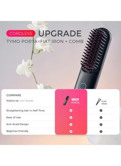 TYMO TYMO Porta Cordless Hair Straightener Brush, Black Color  - Image 3