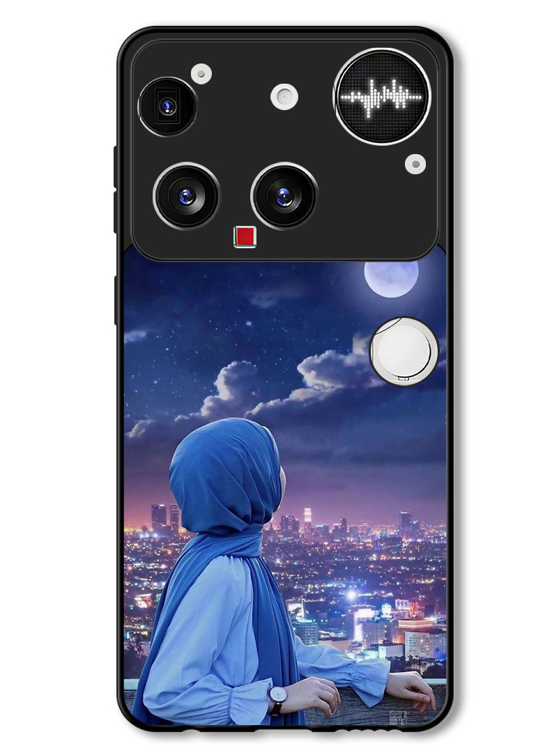 Theodor Case Compatible with Nothing Phone (3) 6.67 Inch Protection Shockproof Bumper Cover Hijab Girl Looking at Moon - Image 1