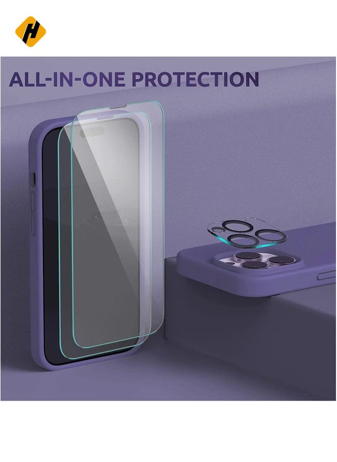 (4 in 1 iPhone 14 Pro MAX Case (6.7 inch 2022), Compatible with MagSafe, with 2 Screen Protector + 1 Camera Protector, Silicone Case for iPhone 14 Pro MAX (Purple)
