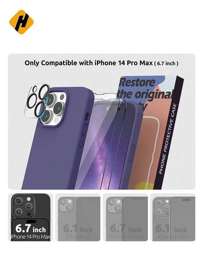 (4 in 1 iPhone 14 Pro MAX Case (6.7 inch 2022), Compatible with MagSafe, with 2 Screen Protector + 1 Camera Protector, Silicone Case for iPhone 14 Pro MAX (Purple)