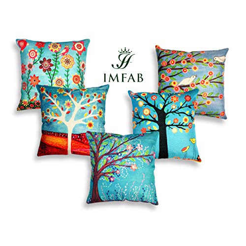 IM FAB Jute Fabric 200TC Cushion Covers, 16X16 inches, Multicolour, Set of 5 Pieces - Image 2