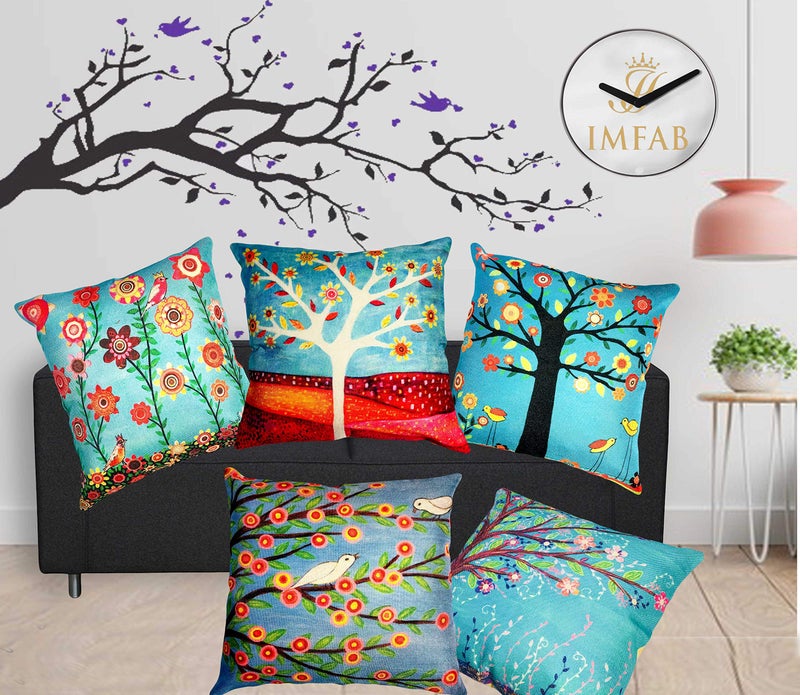 IM FAB Jute Fabric 200TC Cushion Covers, 16X16 inches, Multicolour, Set of 5 Pieces - Image 1