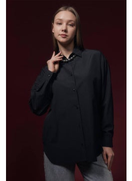 Tena Women's Black Long Sleeve Front Short Back Long Oval Skirt Oversize Shirt  - Image 2