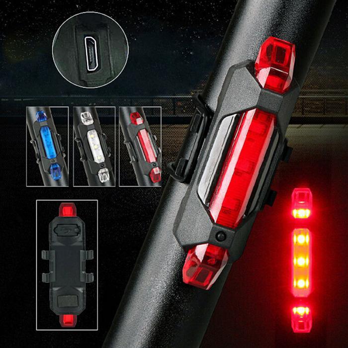 Generic Wholesale Mountain Bike Tail Light USB Rechargeable Mini Warning Blue belt packaging 