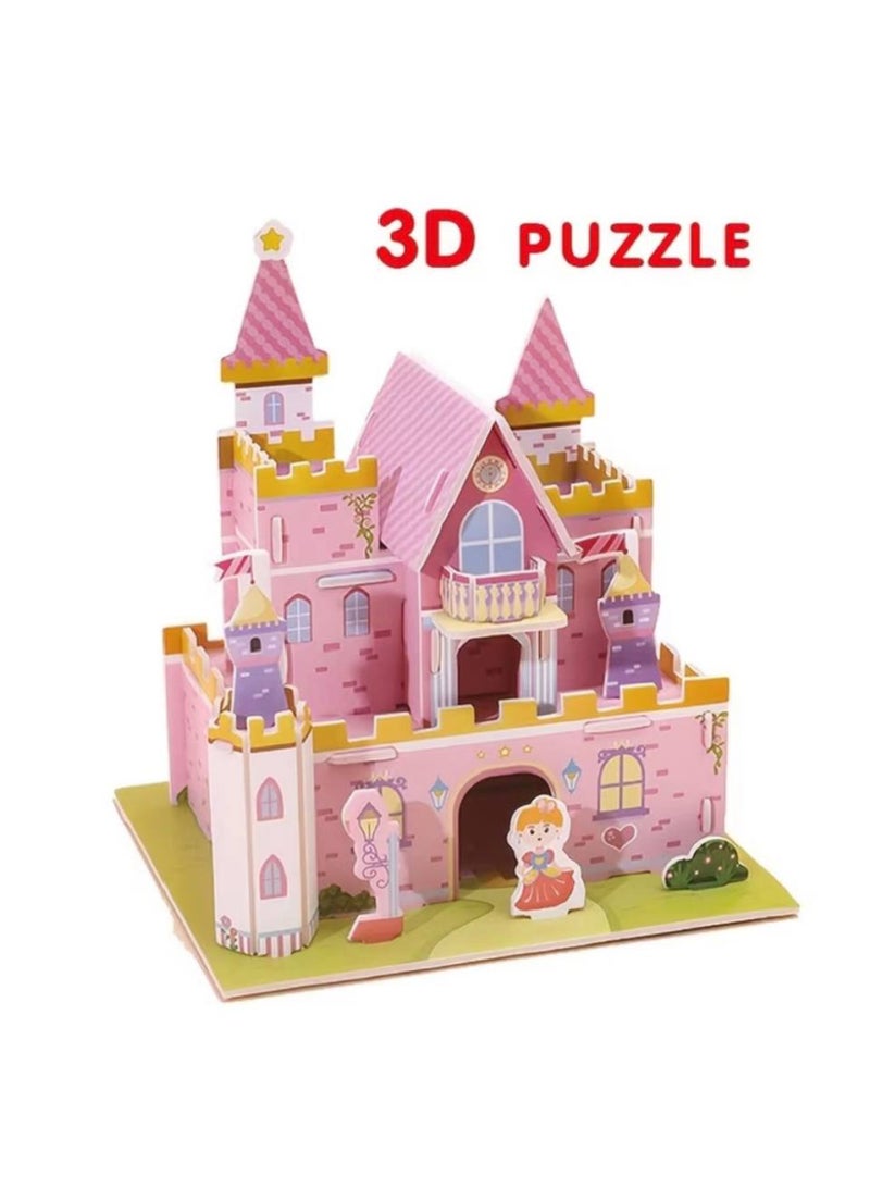 Aura Style 3D Princess Castle Puzzle For Girls, Educational DIY Building Craft Toy & Ideal Gift, Sturdy Pink Cardboard - Image 1