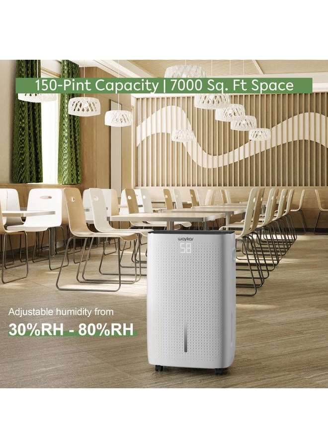 Waykar 150 Pints 7,000 Sq. Ft Energy Star Dehumidifier with Drain Hose for Commercial and Industrial Large Rooms, Home, Basements, Storages, Warehouses and Bedrooms - Image 2