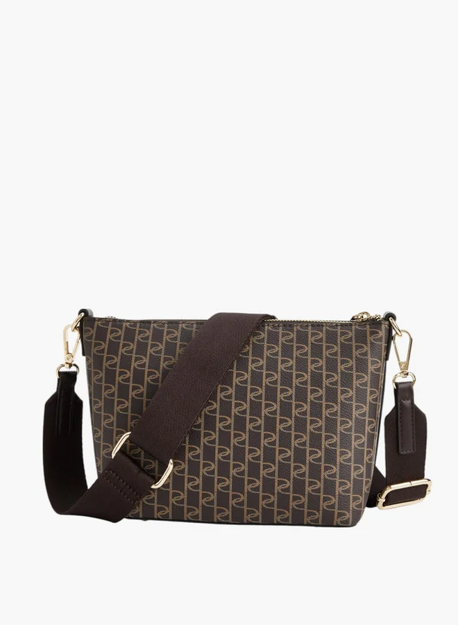 Paprika Women Monogram Print Crossbody Bag with Detachable Strap and Zip Closure