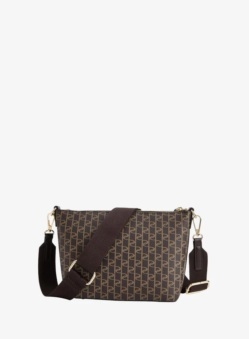 Paprika Women Monogram Print Crossbody Bag with Detachable Strap and Zip Closure