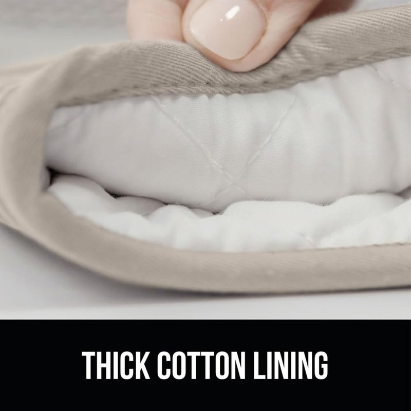 GORILLA GRIP BPA-Free Soft Silicone Oven Mitts, 14.5x8.3, Heat Resistant and Waterproof Cooking Gloves, Thick Cotton Lining, Flexible Gripping for Baking Grilling, Kitchen Potholders Set of 2, Almond - Image 4