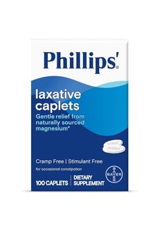 Phillips' Laxative Caplets, With Naturally Sourced Magnesium Supplement for Gentle Relief of Occasional Constipation, Cramp and Stimulant Free Laxatives, 100 Caplets  - Image 1