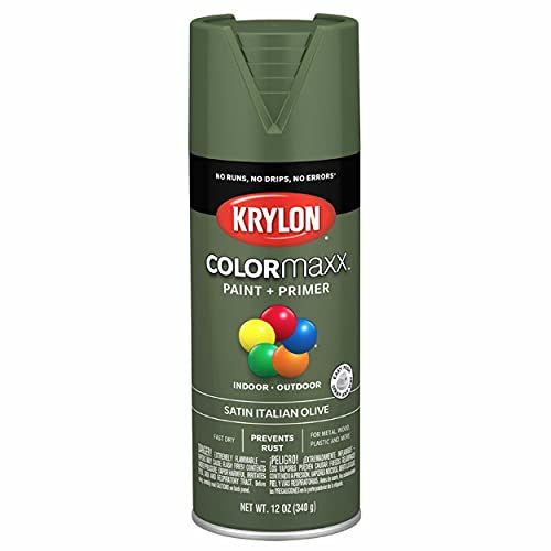 KRYLON طلاء رذاذ كرايلون K05566007 COLORmaxx و برايمر للاستخدام الداخلي/الخارجي، زيتون إيطالي ساتان 12 أونصة (عبوة من 1) - Image 1