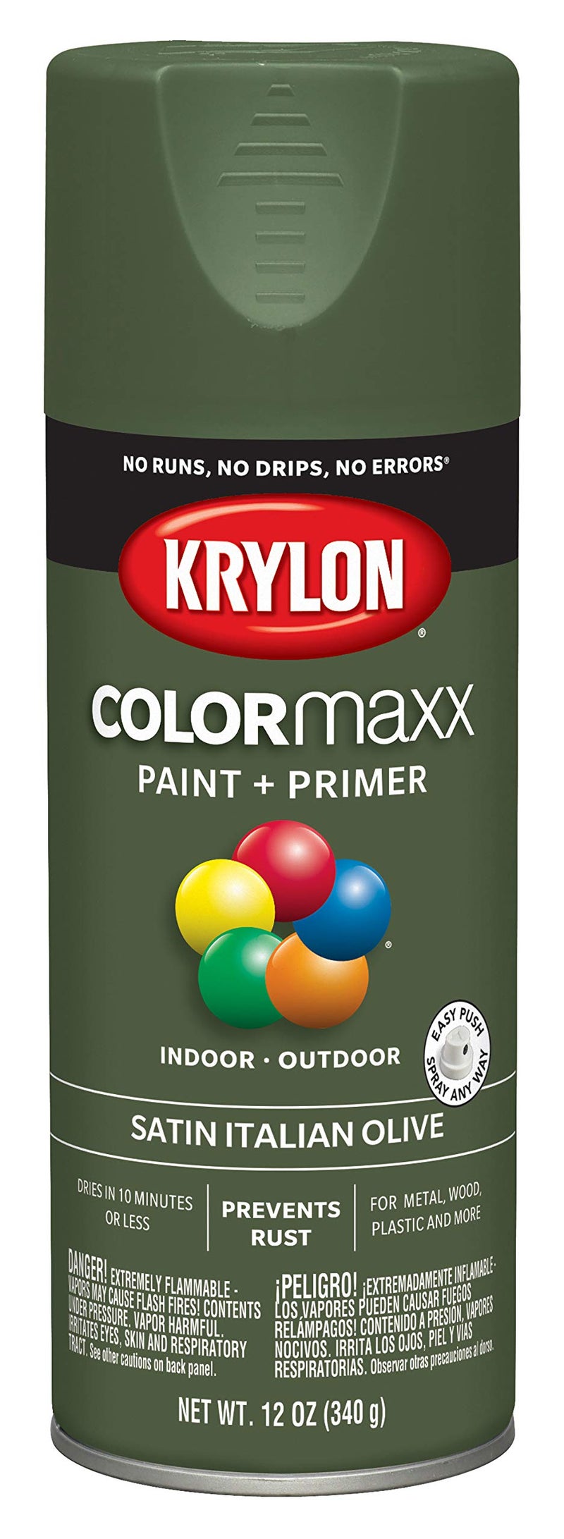 KRYLON طلاء رذاذ كرايلون K05566007 COLORmaxx و برايمر للاستخدام الداخلي/الخارجي، زيتون إيطالي ساتان 12 أونصة (عبوة من 1) - Image 4