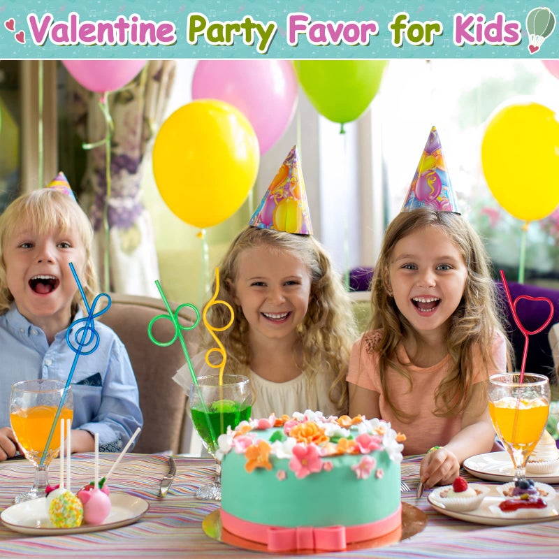 V-Opitos Valentines Day Cards for Kids School - 32 Crazy Loop Reusable Drinking Straws with Colorful Cards, Valentine Party Favors for Boys & Girls, Kids Exchange Cards for Classroom, Ideal Valentine Gifts - Image 5