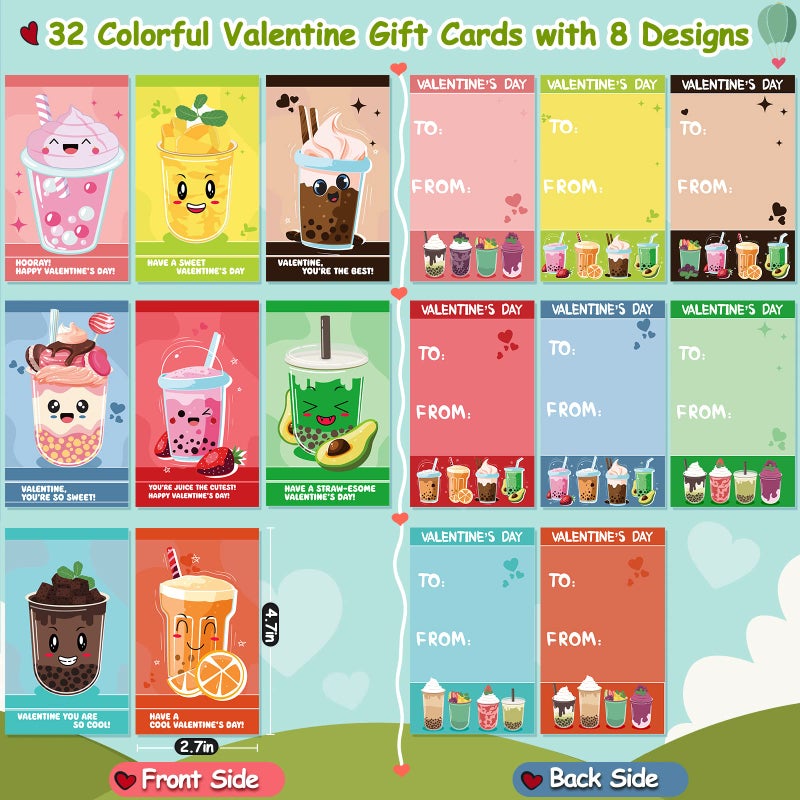 V-Opitos Valentines Day Cards for Kids School - 32 Crazy Loop Reusable Drinking Straws with Colorful Cards, Valentine Party Favors for Boys & Girls, Kids Exchange Cards for Classroom, Ideal Valentine Gifts - Image 2