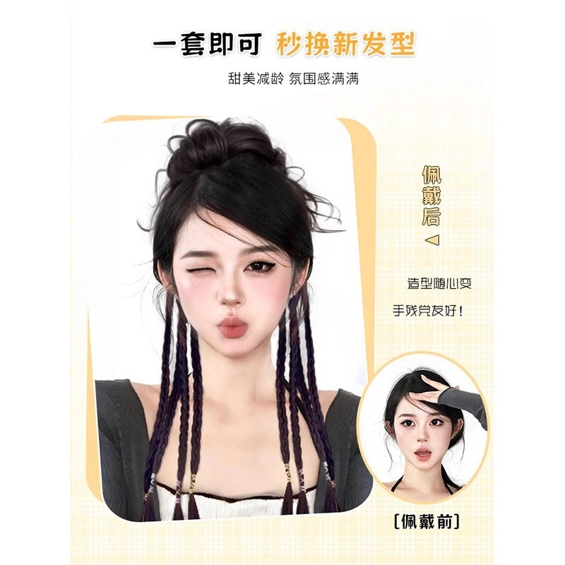 One-Piece Internet-Famous Qi Twist Boxing Braid Dragon Beard Dragon Beard Ball Head Natural New Chinese Style Dragon Beard Blast Head Curl Hair Ring - Image 3