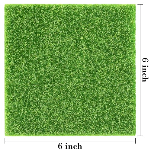 Elcoho 18 Pieces Fake Grass for Crafts Fairy Garden 6 x 6 Inches Artificial Garden Grass for Miniature Ornament Dollhouse DIY Decoration - Image 3