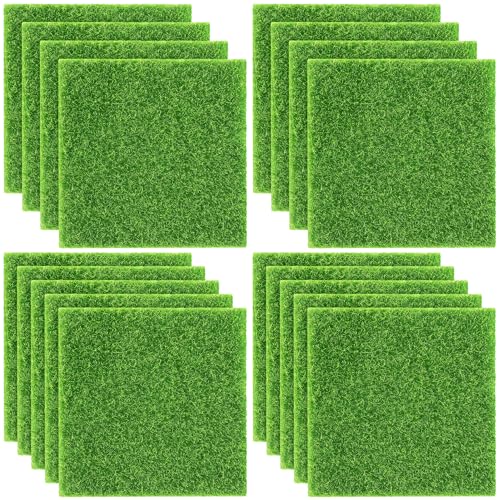 Elcoho 18 Pieces Fake Grass for Crafts Fairy Garden 6 x 6 Inches Artificial Garden Grass for Miniature Ornament Dollhouse DIY Decoration - Image 1
