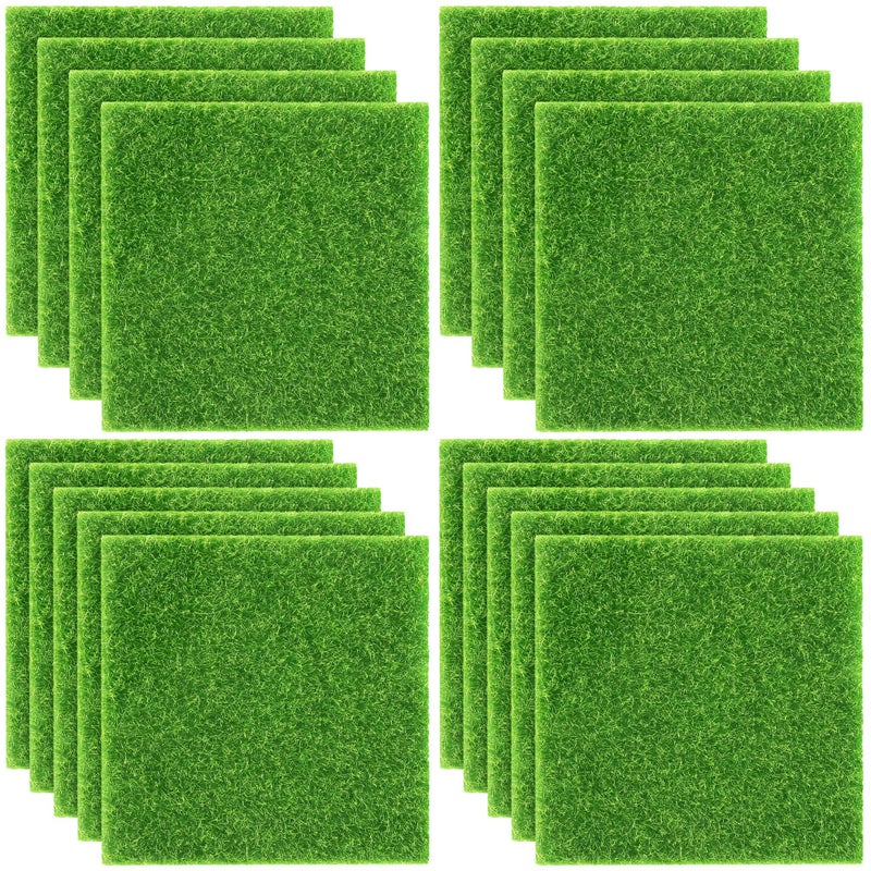 Elcoho 18 Pieces Fake Grass for Crafts Fairy Garden 6 x 6 Inches Artificial Garden Grass for Miniature Ornament Dollhouse DIY Decoration - Image 2