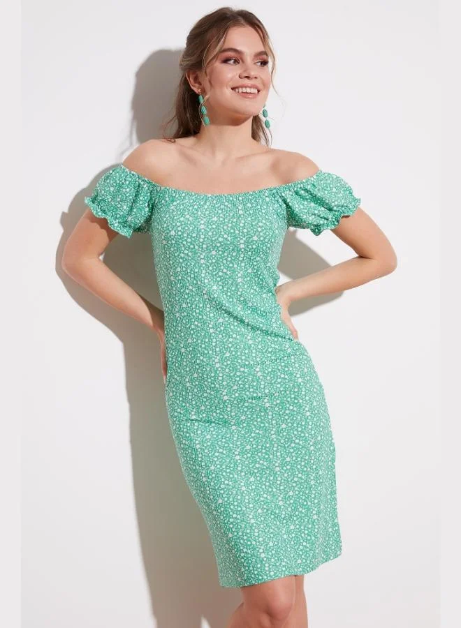 Lela Lela Floral Pattern Carmen Neckline Dress Women's Dress 5863700