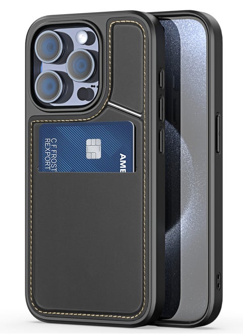 DUX DUCIS Rafi II Series Case for iPhone 15 Pro Max Case Wallet with Kickstand and Credit Card Holder Compatible with MagSafe Leather Heavy Duty Protective Case Cover (Black)
