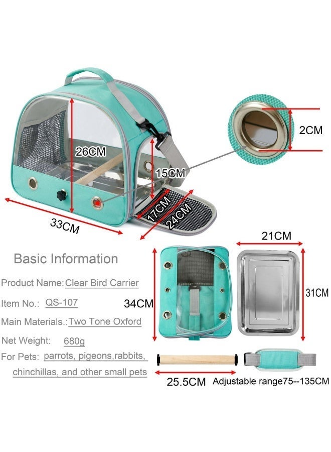 BravoCart Portable Pet Travel Carrier | Transparent Breathable Parrot Cage Bag | Foldable Crossbody Small Animal Carrier with Perch & Tray - Image 2