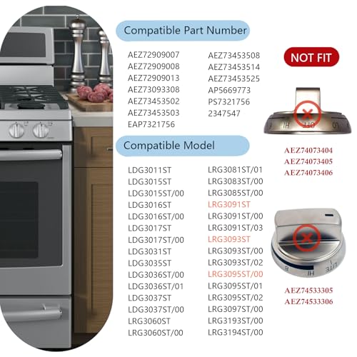 Sacumea AEZ73453509 Stove Knobs Replacements Compatible with lg Gas Range Oven Stove LRG3085ST LRG3095ST LRG3081ST LRG3091ST LRG3093ST,AEZ72909008 AP5669773 Knobs Compatible with lg Stove,3-Year Support - Image 2