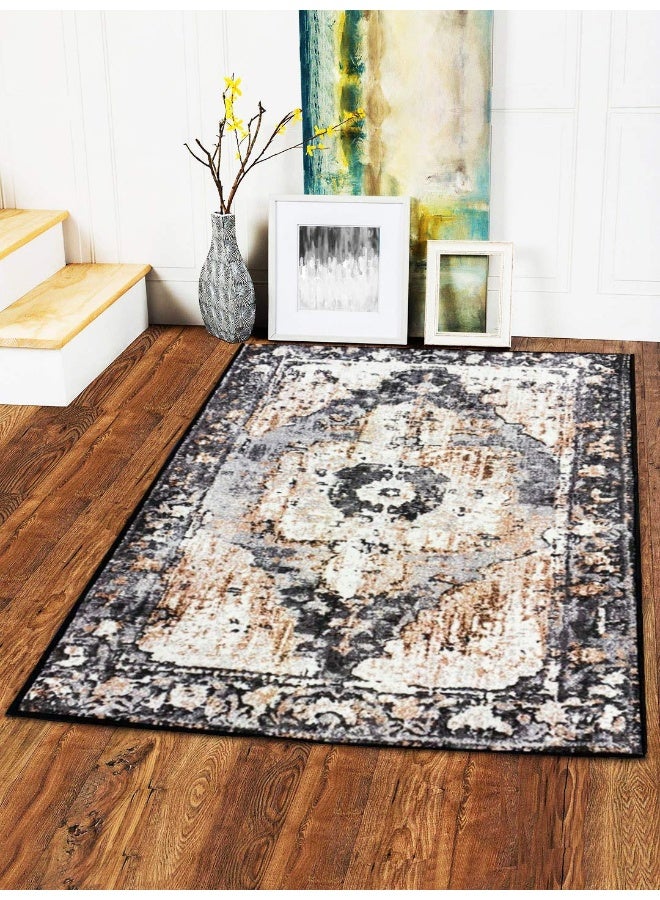 Status سجادة مصنوعة بتقنية الطباعة ثلاثية الأبعاد بتصميم زهور عتيق للمكتب، غرفة النوم، قاعة، في المنزل، سجادة مضادة للانزلاق (4 × 6 قدم)، بوليستر، متعددة الألوان، مستطيلة - Image 4