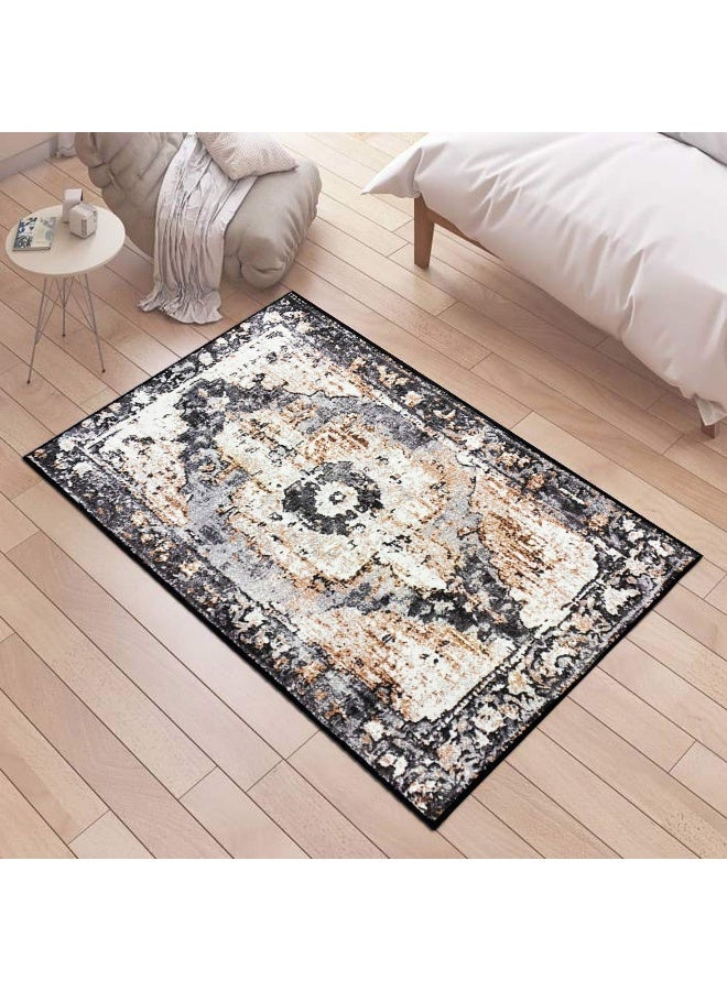 Status سجادة مصنوعة بتقنية الطباعة ثلاثية الأبعاد بتصميم زهور عتيق للمكتب، غرفة النوم، قاعة، في المنزل، سجادة مضادة للانزلاق (4 × 6 قدم)، بوليستر، متعددة الألوان، مستطيلة - Image 5