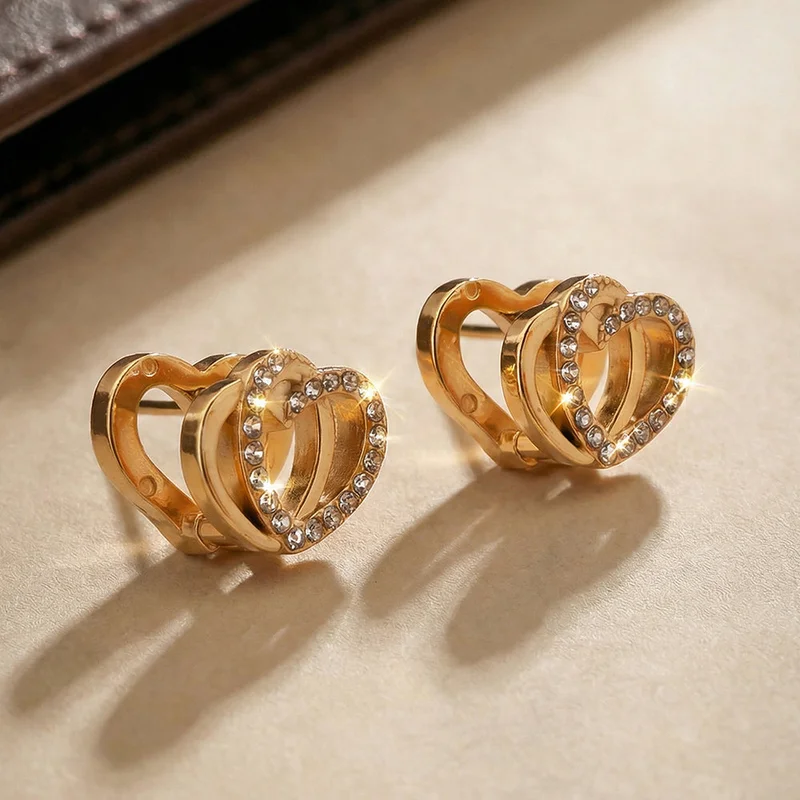 Palmonas PALMONAS Dual Interwind Heart Stud Earrings for Women | 18K Gold Plated, Waterproof & Anti-Tarnish
