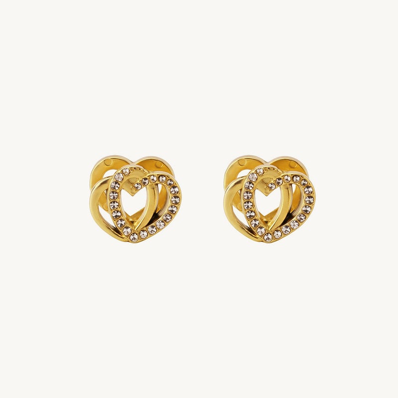 Palmonas 18K Gold Tone Plated Dual Interwind Heart Stud Earrings For Women - Waterproof & Anti-Tarnish - Image 1