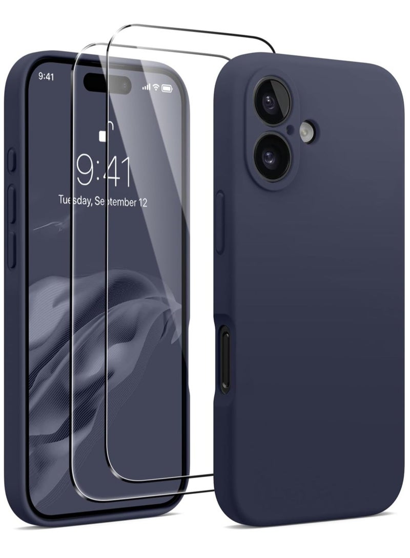 "Midnight Blue Silicone Case for iPhone 16 – Camera Protection, MagSafe Compatible, Anti-Scratch Microfiber Lining, and 2 Screen Protectors Included" - Image 1