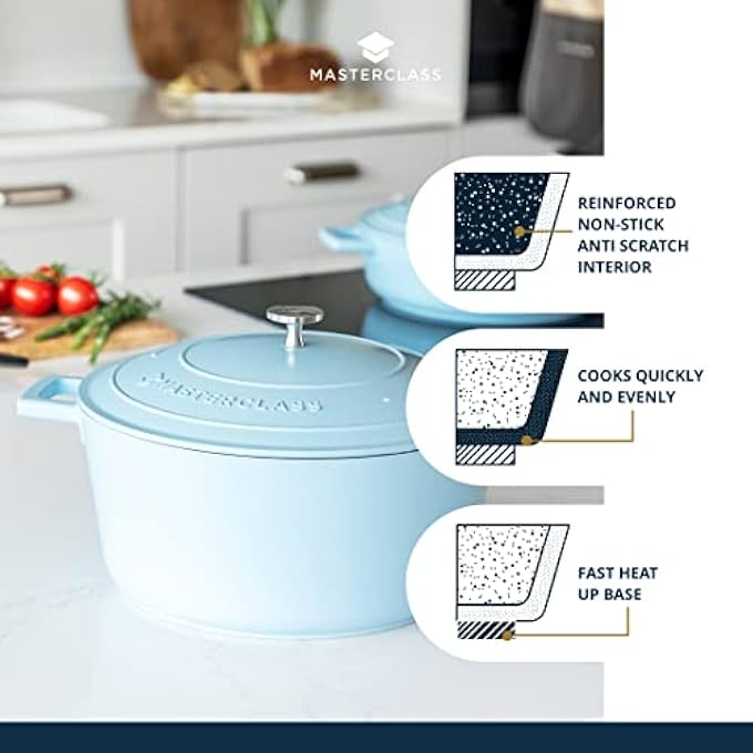 MASTERCLASS Large Casserole Dish With Lid 5L28 Cm Lightweight Cast Aluminium Induction Hob And Oven Safe Sky Blue - Image 5