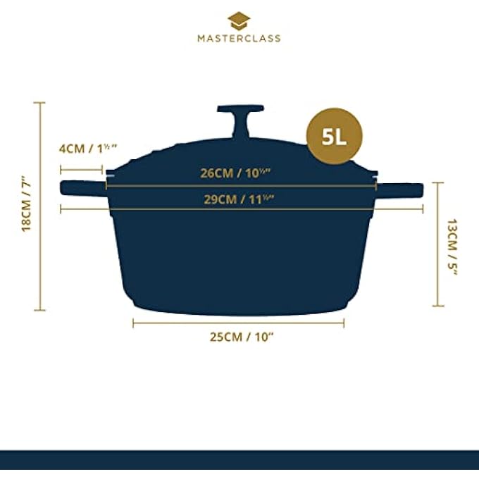 MASTERCLASS Large Casserole Dish With Lid 5L28 Cm Lightweight Cast Aluminium Induction Hob And Oven Safe Sky Blue - Image 4
