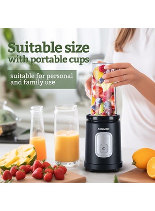 Portable Sports Blender & Smoothie Maker - 1 Touch Button with 600ML Unbreakable Sports Bottle with Lid | 4Pcs Stainless Steel Blade with Anti-slip Feet | Overheat Protection 600 ml 550 W SB-200 Black - view 3