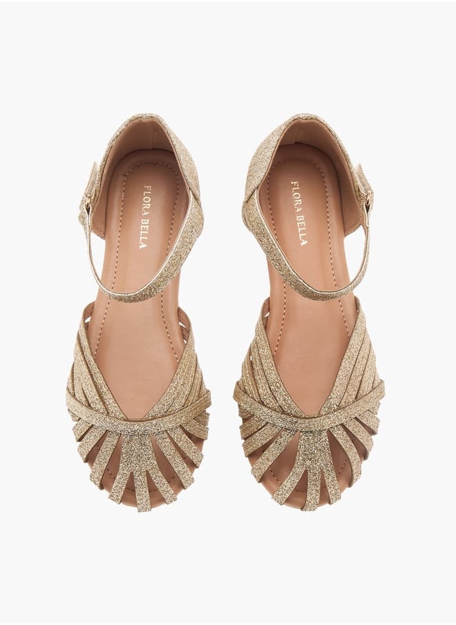 Flora Bella By Shoexpress Girls Strap Detail Ballerina Shoes with Hook and Loop Closure  - Image 1