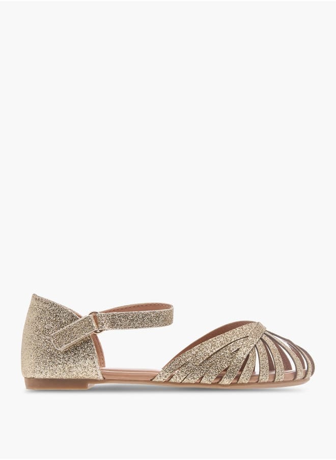 Flora Bella By Shoexpress Girls Strap Detail Ballerina Shoes with Hook and Loop Closure  - Image 2