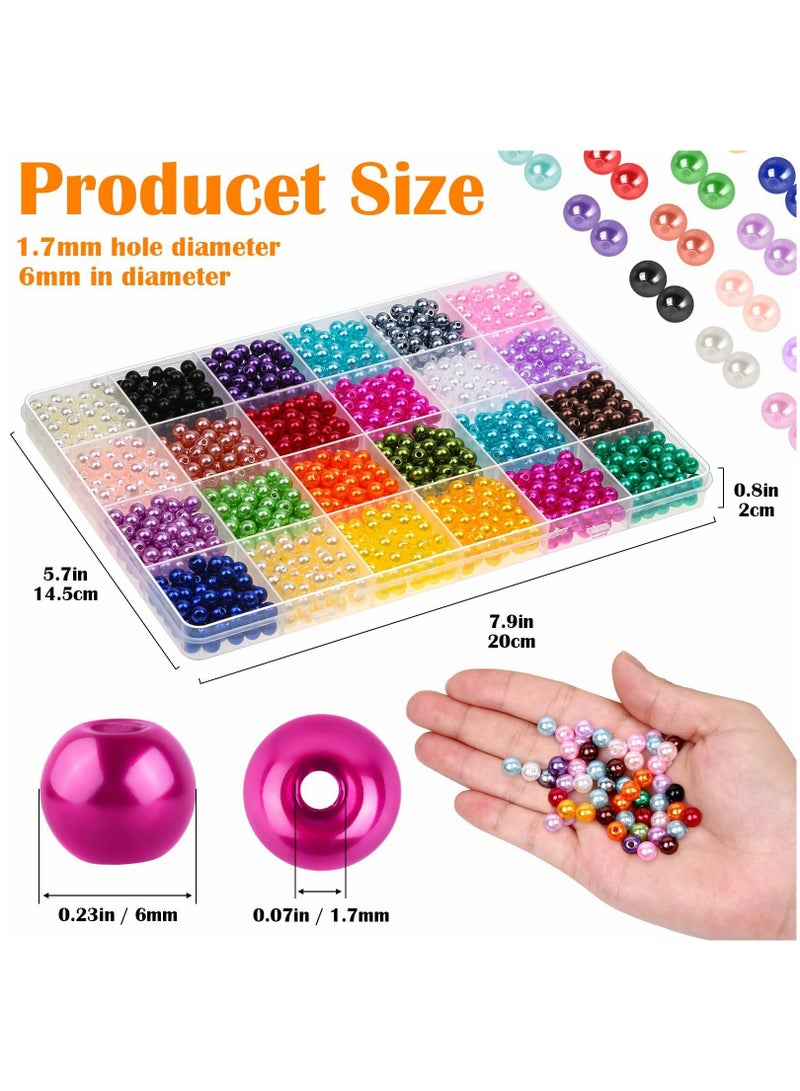 Excefore Pearl Beads for Jewelry Making, 1680PCS 6mm Round Pearl Beads Colorful Loose Spacer Beads with Hole for DIY Craft Bracelet Necklace Earrings - Image 5