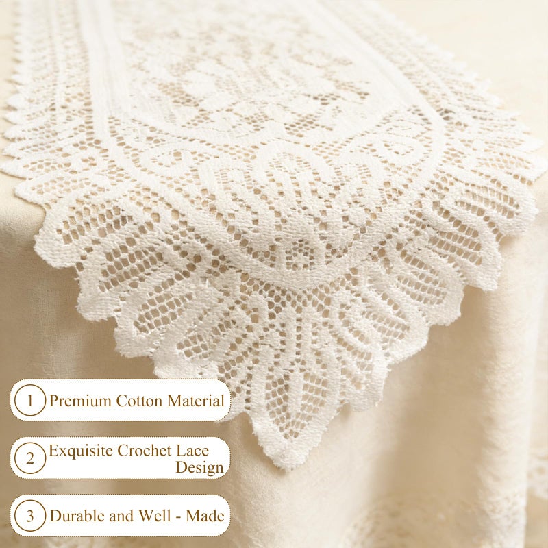 Tinsow 2 Pack Cotton Crochet Lace Rectangular Table Runner Dresser Scarf Doilies (Beige Without Tassels) - Image 5