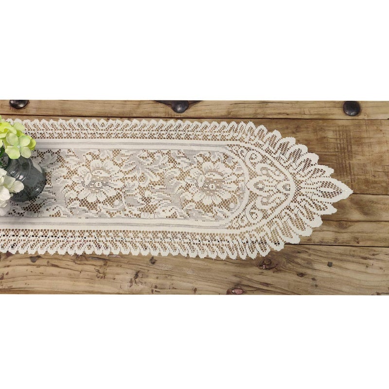 Tinsow 2 Pack Cotton Crochet Lace Rectangular Table Runner Dresser Scarf Doilies (Beige Without Tassels) - Image 2