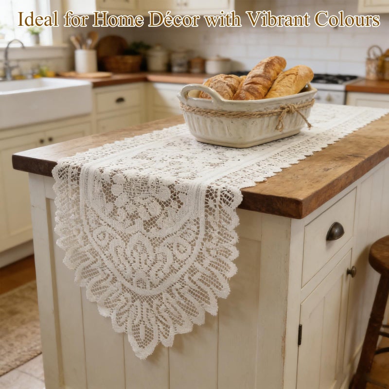Tinsow 2 Pack Cotton Crochet Lace Rectangular Table Runner Dresser Scarf Doilies (Beige Without Tassels) - Image 3