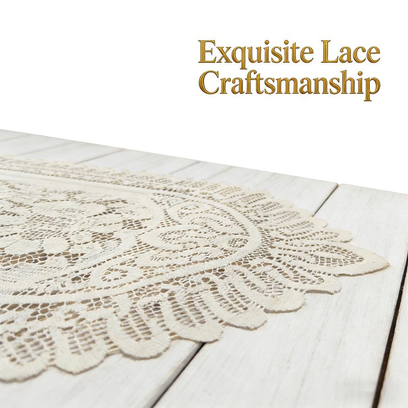 Tinsow 2 Pack Cotton Crochet Lace Rectangular Table Runner Dresser Scarf Doilies (Beige Without Tassels) - Image 4
