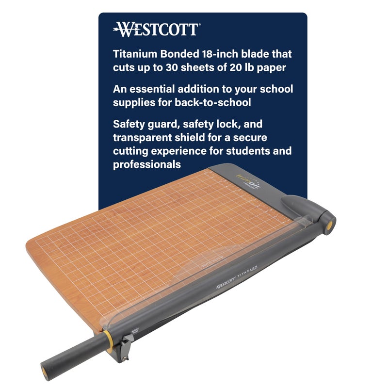 Westcott TrimAir Guillotine Paper Cutter, Paper Trimmer with Sharp and Durable Titanium-Bonded Blade, Maximum Safety Features, 18-Inch, Back to School, School Supplies, Classroom - Image 1