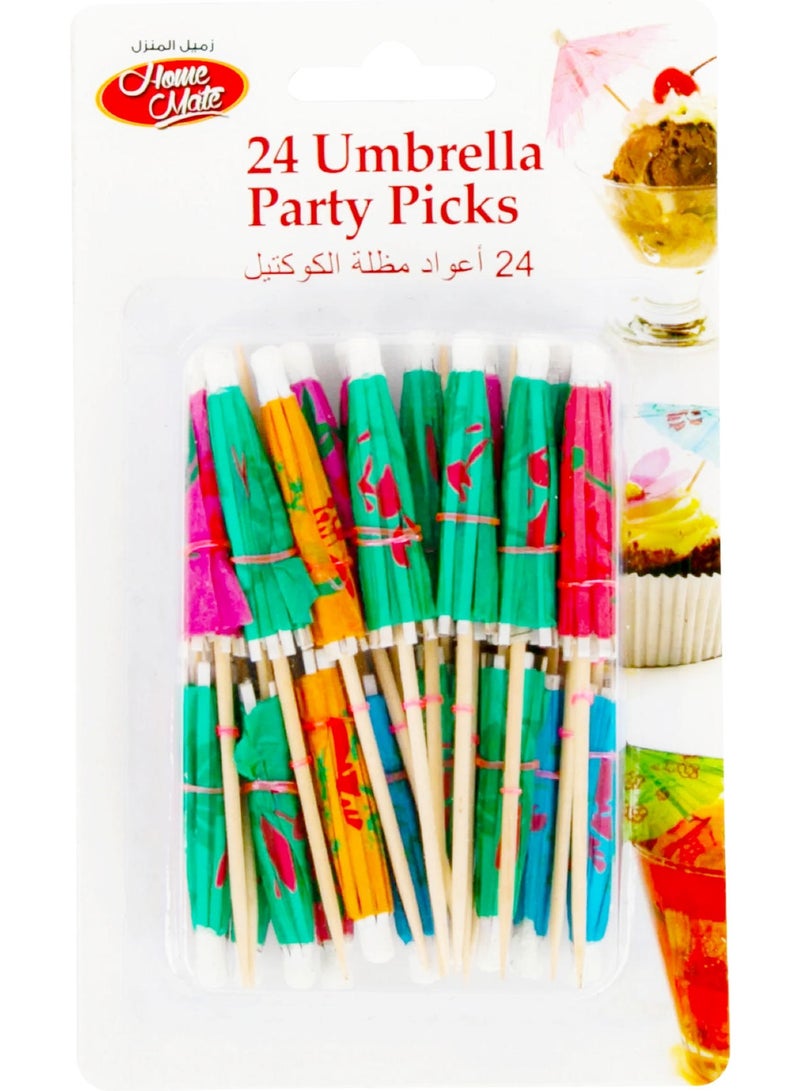 Home Mate Umbrella Party Picks Assorted Colors 24 Pcs - Image 1
