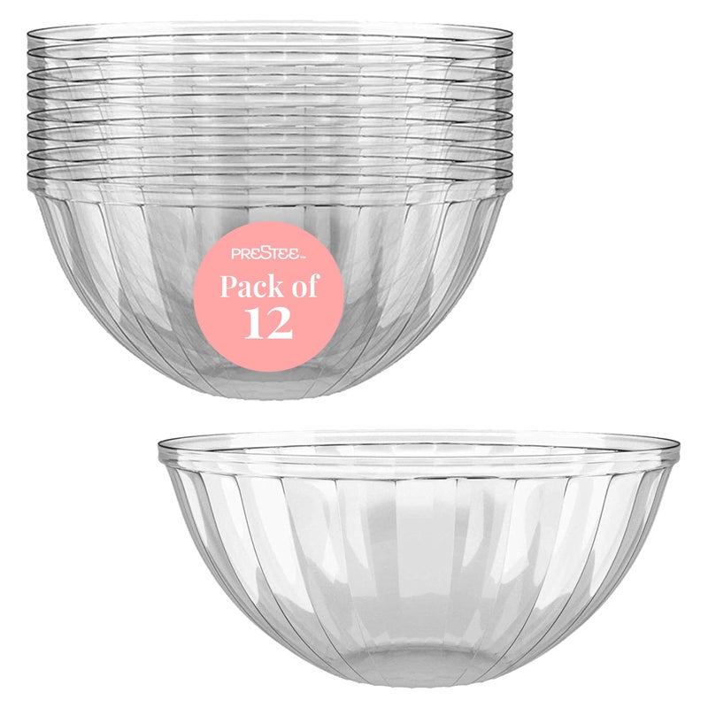 Prestee Clear Plastic Serving Bowls 48 Oz 12 Pack  Round Disposable Bowls Punch Party Chip Bowl Containers  for Candy Salads Parties  Serving Food  Large Salad Bowl Dish for Eating