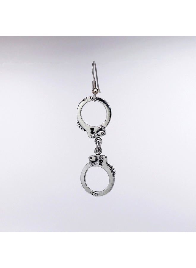 Real Metal Handcuff Dangle Earrings Silver Finish Pewter On Fish Hook Earring Wires - Image 5