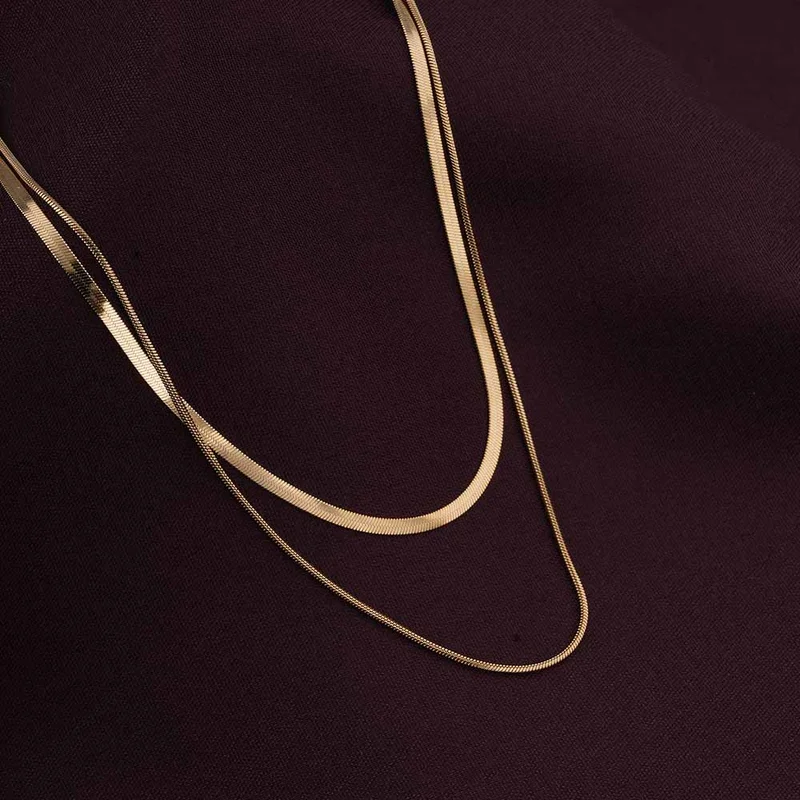 Palmonas  PALMONAS Plain Two Layer Layered Necklace for Women | 18K Gold Plated, Waterproof & Anti-Tarnish for Women | Best Price UAE