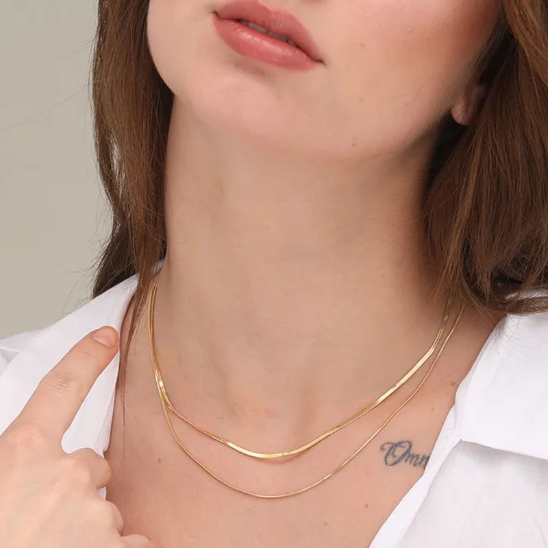 Palmonas  PALMONAS Plain Two Layer Layered Necklace for Women | 18K Gold Plated, Waterproof & Anti-Tarnish for Women | Best Price UAE